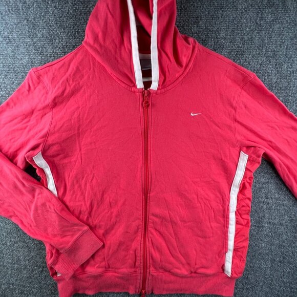 VTG Nike Silver Tag Girls Pink Full Zip Hoodie XL 16-18 Long Sleeve White Accent - Picture 1 of 11